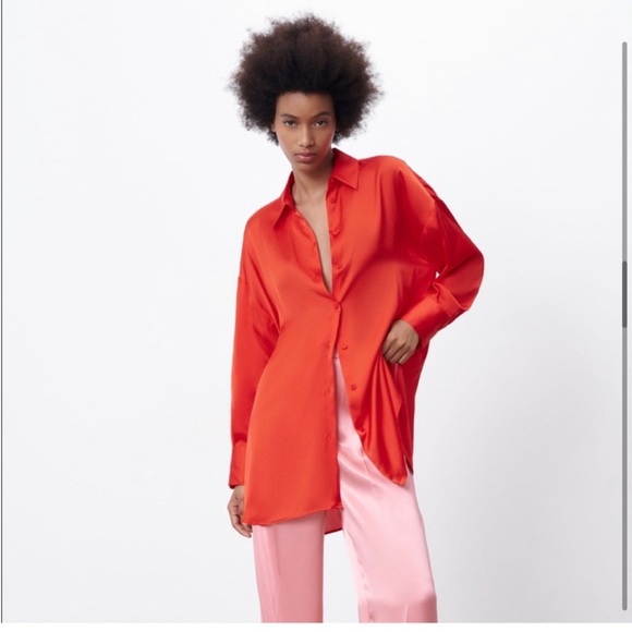 Oversized Satin Button-Down - Picture 3 of 4